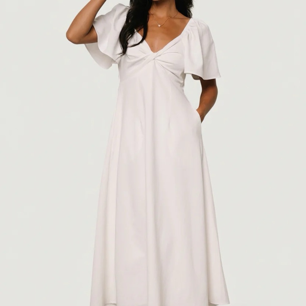 Baltic Born White V-Neck Flutter Maxi Dress
